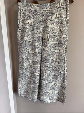 Rachel Zoe Linen Mushroom Print Wide Leg Crop Pants L